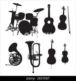 Vector illustration set of brass musical instruments in cartoon style ...