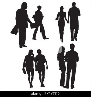Vector Set Of Group Of Peoples Silhouettes Illustration Isolated On ...