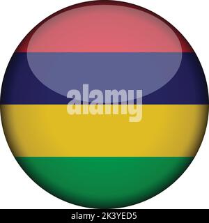 mauritius Flag in glossy round button of icon. mauritius emblem isolated on white background. National concept sign. Independence Day. Vector illustra Stock Vector