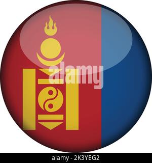 mongolia Flag in glossy round button of icon. mongolia emblem isolated on white background. National concept sign. Independence Day. Vector illustrati Stock Vector