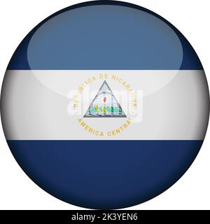 nicaragua Flag in glossy round button of icon. nicaragua emblem isolated on white background. National concept sign. Independence Day. Vector illustra Stock Vector