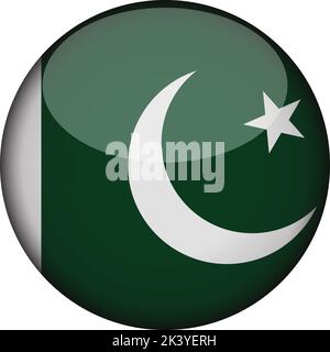 pakistan Flag in glossy round button of icon. pakistan emblem isolated on white background. National concept sign. Independence Day. Vector illustrati Stock Vector