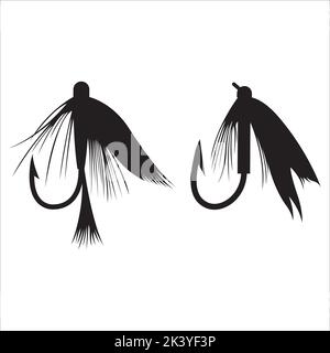 Vector Set Of Fly Fishing Lures Hooks Silhouettes Illustration Isolated On White Background Stock Vector