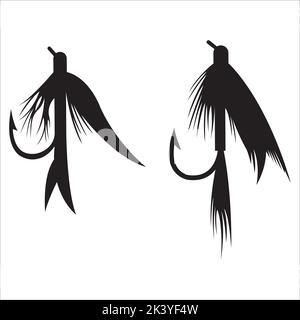 Vector Set Of Fly Fishing Lures Hooks Silhouettes Illustration Isolated On White Background Stock Vector