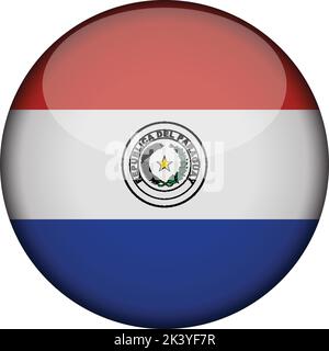 paraguay Flag in glossy round button of icon. paraguay emblem isolated on white background. National concept sign. Independence Day. Vector illustrati Stock Vector