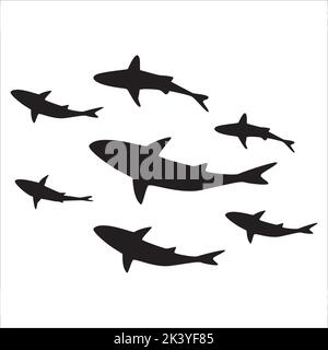 Vector Set Of Sharks Silhouettes Illustration Isolated On White Background Stock Vector