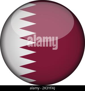 qatar Flag in glossy round button of icon. qatar emblem isolated on white background. National concept sign. Independence Day. Vector illustration. Stock Vector