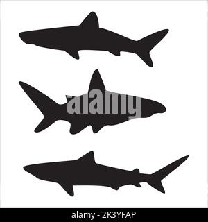 Vector Set Of Sharks Silhouettes Illustration Isolated On White Background Stock Vector