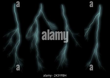 Set of different lightning bolts isolated on black background Stock ...