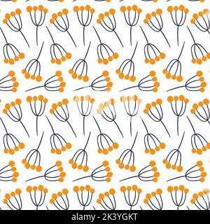 Yellow berries scandinavian style on branch seamless pattern. Stock Vector