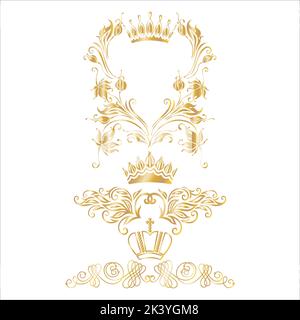 Vector Set Of Crown With Golden Ornaments Luxury Illustration Isolated On White Background Stock Vector