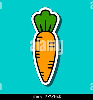 Carrots Sticker in trendy line cut isolated on blue background Stock Vector