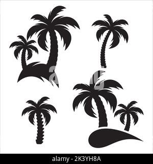 Vector Set Of Tropical Palm Trees Silhouettes Illustration Isolated On White Background Stock Vector