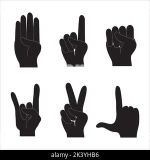Vector Set Of Human hand Gestures Silhouettes Illustration Isolated On White Background Stock Vector