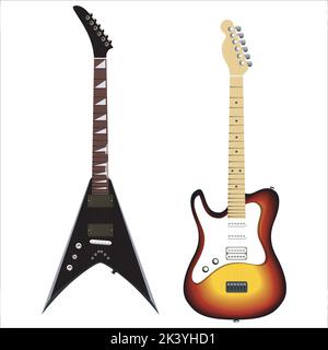 Vector Set Of Electric Guitar Illustration Isolated On White Background Stock Vector