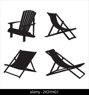 Vector Set Of Deck Chair Silhouettes Illustration Isolated On White Background Stock Vector