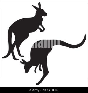 Vector Set Of Kangaroo Silhouettes Illustration Isolated On White Background Stock Vector
