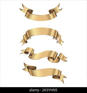 Vector Set Of Realistic Golden Ribbons Illustration Isolated On White Background Stock Vector