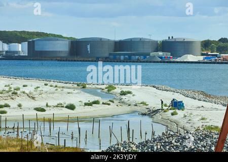 Man working on a construction site in denmark Stock Photo