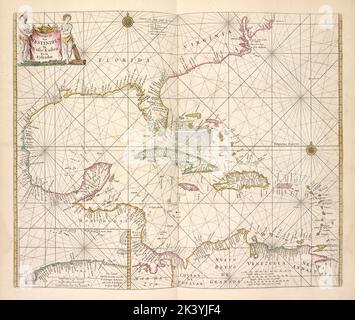 Pascaerte van Westindien, de vaste kusten en de Eylanden. Paskaert van West-Indien, de vaste kust en de Eylanden. Cartographic. Maps. 1672. Lionel Pincus and Princess Firyal Map Division. Caribbean Area Stock Photo