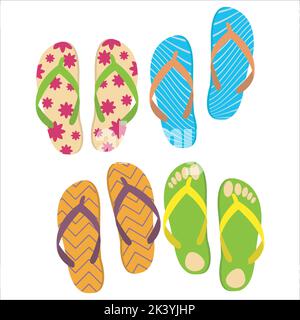 Vector Set Of Colorful Flip Flops Illustration Isolated On White ...