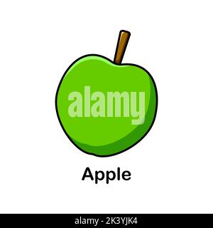 Vector illustration of a green apple, cartoon style. Green ripe apple. Stickers, patches, badges. Stock Vector
