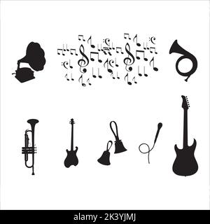 Vector Set Of Musical Instruments  Silhouettes Illustration Isolated On White Background Stock Vector