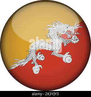 bhutan Flag in glossy round button of icon. bhutan emblem isolated on white background. National concept sign. Independence Day. Vector illustration. Stock Vector