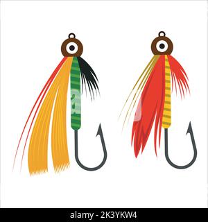 Vector Set Of Fly Fishing Lures Hooks Illustration Isolated On White Background Stock Vector