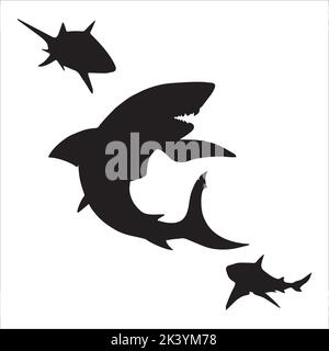 Vector Set Of Sharks Silhouettes Illustration Isolated On White Background Stock Vector
