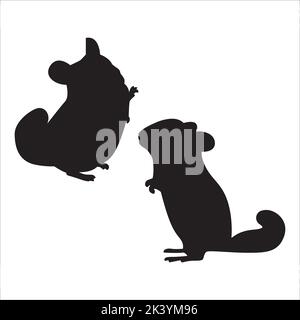 Vector Set Of Cute Chinchilla Silhouettes Illustration Isolated On White Background Stock Vector