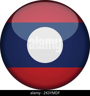laos Flag in glossy round button of icon. laos emblem isolated on white background. National concept sign. Independence Day. Vector illustration. Stock Vector
