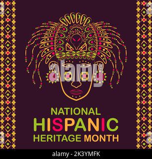 National Hispanic Heritage Month vector for card, banner, poster and background. Mayan Indian in national headdress. Aztecs, Incas. Stock Vector