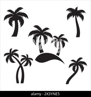 Vector Set Of Tropical Palm Trees Silhouettes Illustration Isolated On White Background Stock Vector