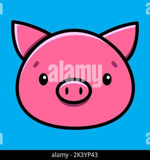 Cartoon image of a cute pink pig head. Vector illustration. Stock Vector
