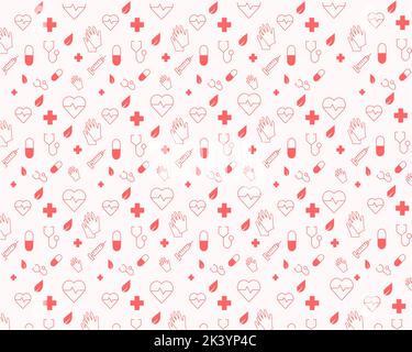 medical pattern syringe heart gloves tonometer leaf cross Stock Vector