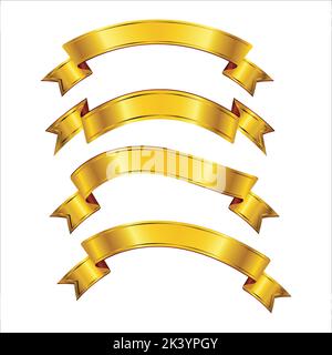Vector Set Of Realistic Golden Ribbons Illustration Isolated On White Background Stock Vector
