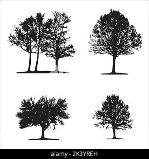 Vector Set Of Trees Silhouettes Illustration Isolated On White Background Stock Vector