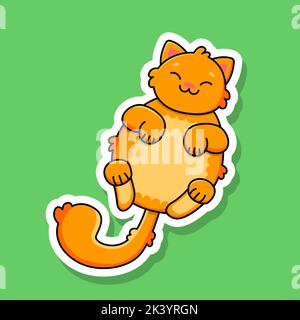 Sticker of a sleeping smiling ginger cat. Vector illustration Stock Vector