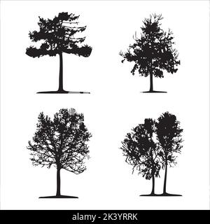 Vector Set Of Trees Silhouettes Illustration Isolated On White Background Stock Vector