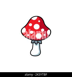 Flat illustration of red mushroom. Vector clip art, stickers, icons, pins. Stock Vector