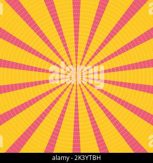 Background illustration in yellow-pink colors. Comic style, retro rays, banner, sticker. Stock Vector