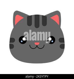 Cartoon head of a cute gray tabby cat. Vector illustration. Stock Vector