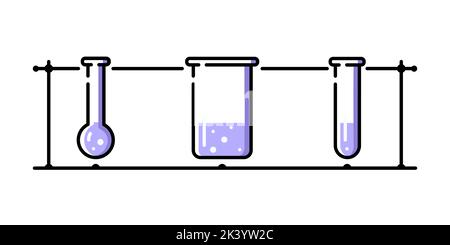 Glass chemistry flasks. Set of different glass tubes. Stock Vector