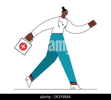 Super Hero doctor. Worker cape african-american person. Stock Vector