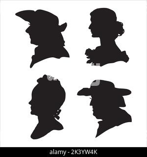 Vector Set Of Human Face In Profile Silhouettes Illustration Isolated On White Background Stock Vector