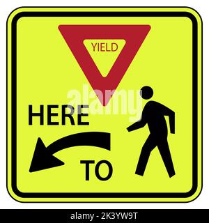 Traffic road sign yield here to pedestrians warning Stock Vector