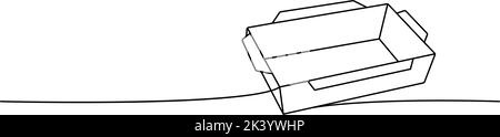 Disposable paper burger box one line continuous drawing. Empty cardboard boxes, bags for takeaway food continuous one line illustration. Stock Vector