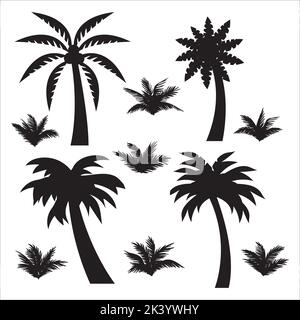 Vector Set Of Tropical Palm Trees Silhouettes Illustration Isolated On White Background Stock Vector