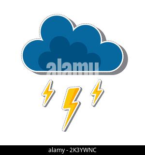 An image of a blue thundercloud with three yellow lightning bolts. Vector illustration. Stock Vector